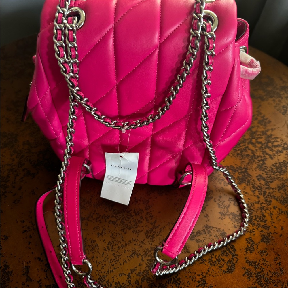 Coach Pink Quilted Backpack with Glossy Finish - Picture 3 of 6